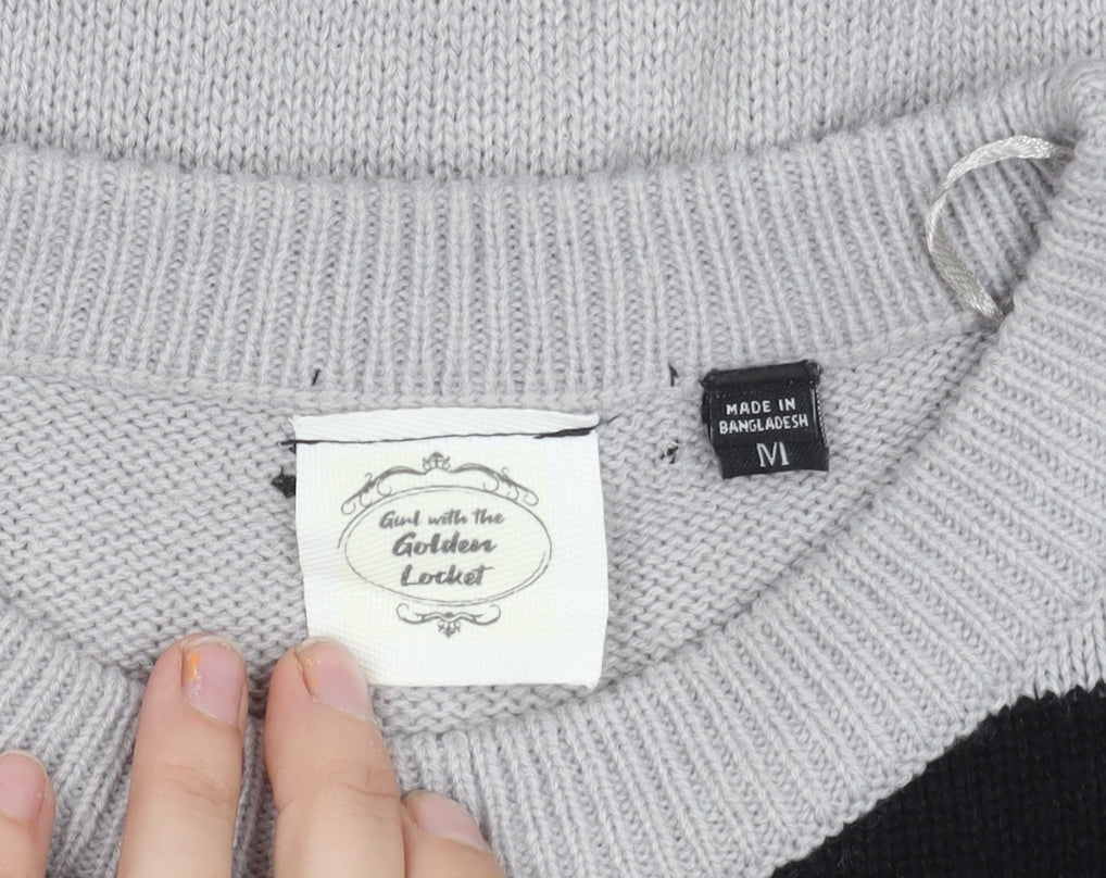 Brand and care label for Girl with the Golden Locket Women's Grey Floral Jumper, size M