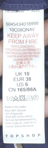 Close-up detail of Topshop Women Blue Striped Dress, size 10, Belted