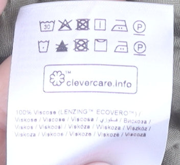 Brand and care label for b.young Women's Green Flutter Sleeve Dress, size 12