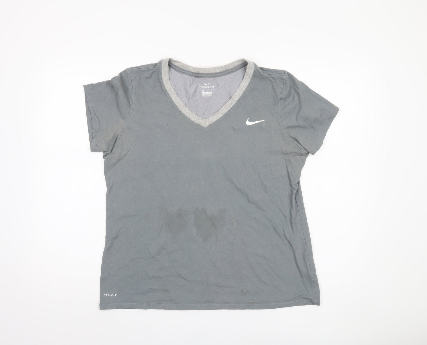 Nike Women's Grey V-Neck T-Shirt Medium
