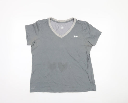Nike Women's Grey V-Neck T-Shirt Medium