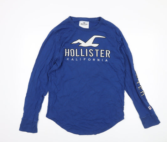 Hollister Men's Blue Long Sleeve Cotton T-Shirt M