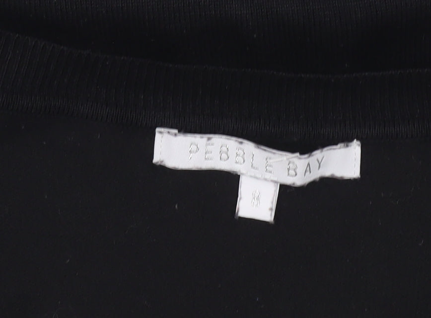 Brand and care label for Pebble Bay Women's Black V-Neck jumper