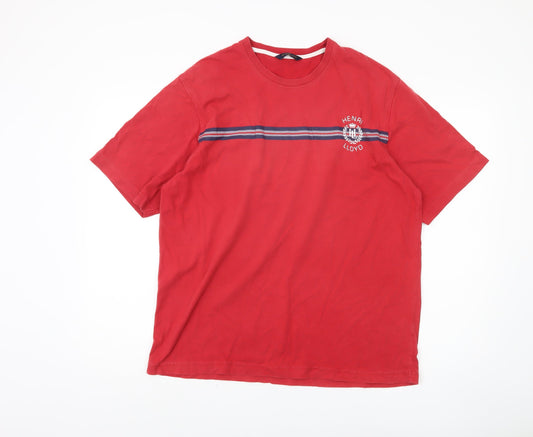 Henri Lloyd Men's Red Crew Neck T-Shirt, Logo Accent, Size L
