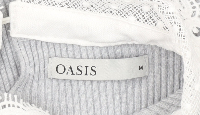 Oasis Women's Grey Pullover Jumper, M, Lace Collar