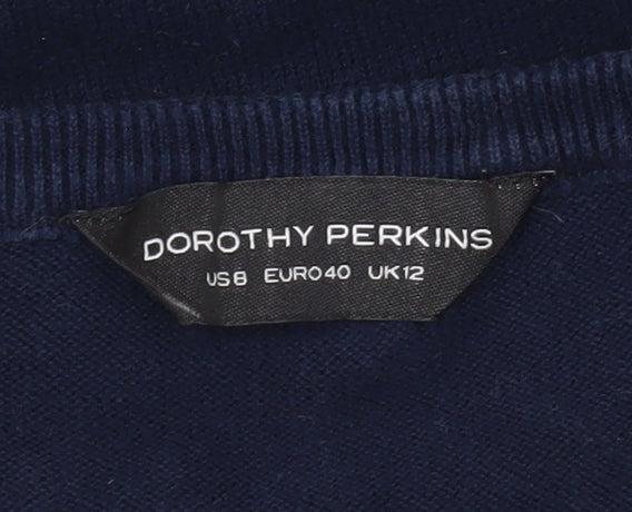 Brand and care label for Dorothy Perkins Women's Blue Striped jumper, size 12