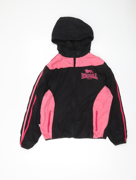 Lonsdale Women’s Black Pink Windbreaker Jacket Size 12