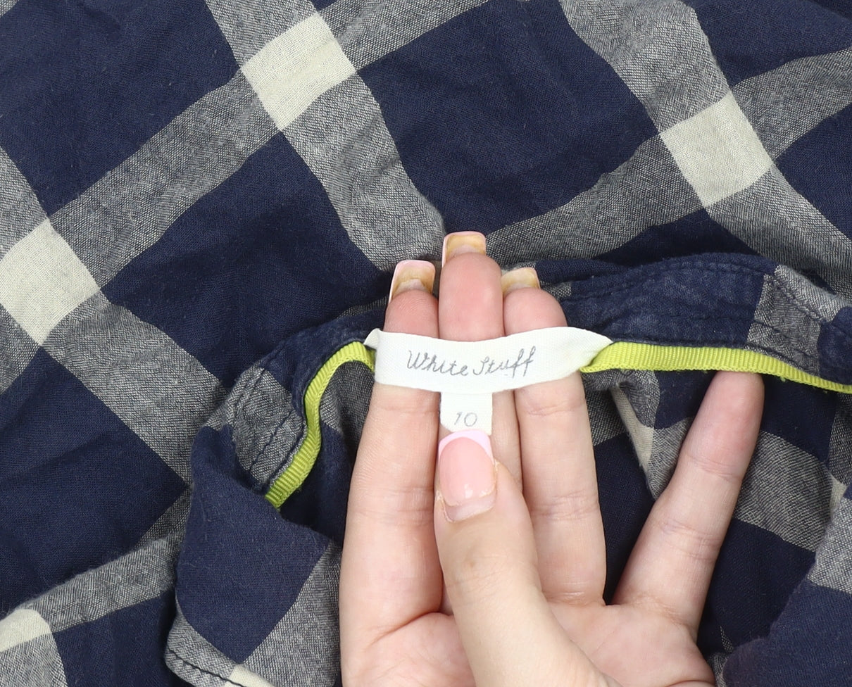 White Stuff Women's Blue Check Button-Up Shirt Size 10