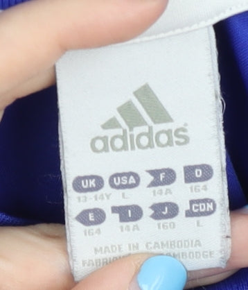 Additional view of Adidas boys’ blue football jersey t-shirt, size 13-14