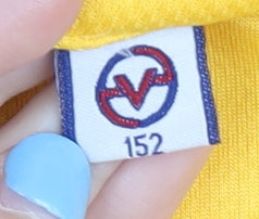 Close-up detail of Victory boys’ yellow football t-shirt, size 8 plus