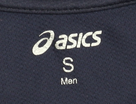 Close-up detail of Asics Men's Blue Running T-Shirt -, size S, Sport, Logo