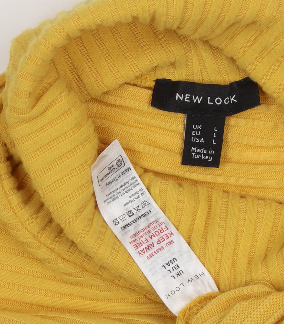 Close-up detail of New Look Women's Yellow Roll Neck jumper Large