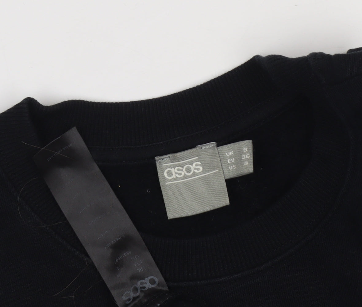 Close-up detail of ASOS Women's Black Pullover Sweatshirt, size 8