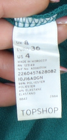 Brand and care label for Topshop Women's Green Sheath Dress, size 8, Elegant Workwear
