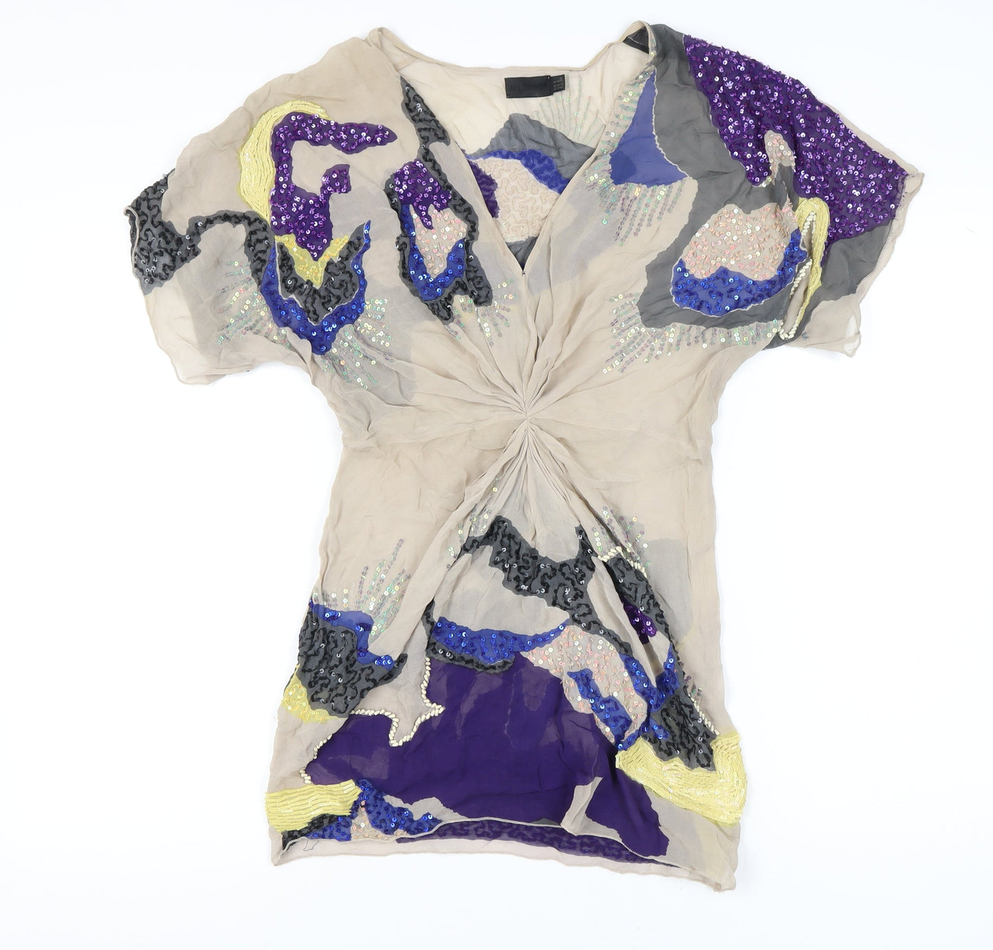 AllSaints Women's Beige Sequin Silk Blouse UK 8