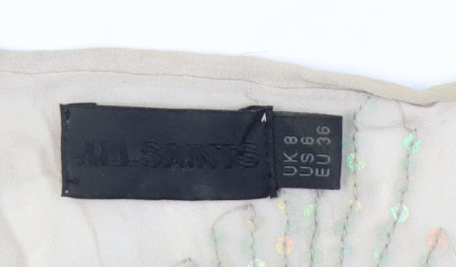 AllSaints Women's Beige Sequin Silk Blouse UK 8