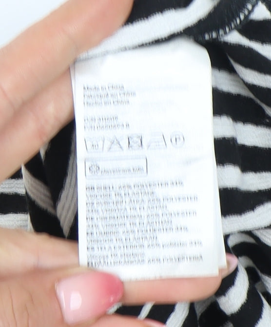 Brand and care label for H&M Women's Black Striped Puff Sleeve Cropped Blouse