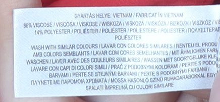 Brand and care label for Primark Women's Red Wrap Dress, size 10