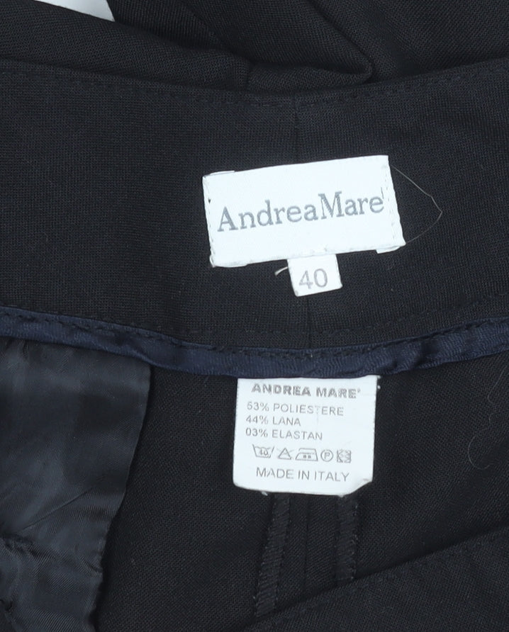 Close-up detail of Andrea Mare Women's Black Trousers, size 12, Wool Blend