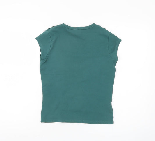 Womens UK Size UK 12 Laura Ashley Green Cotton Blend T-Shirt