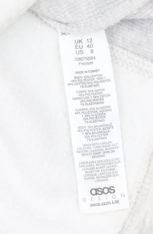 Close-up detail of ASOS Women's Grey Cropped Pullover Sweatshirt, size 12