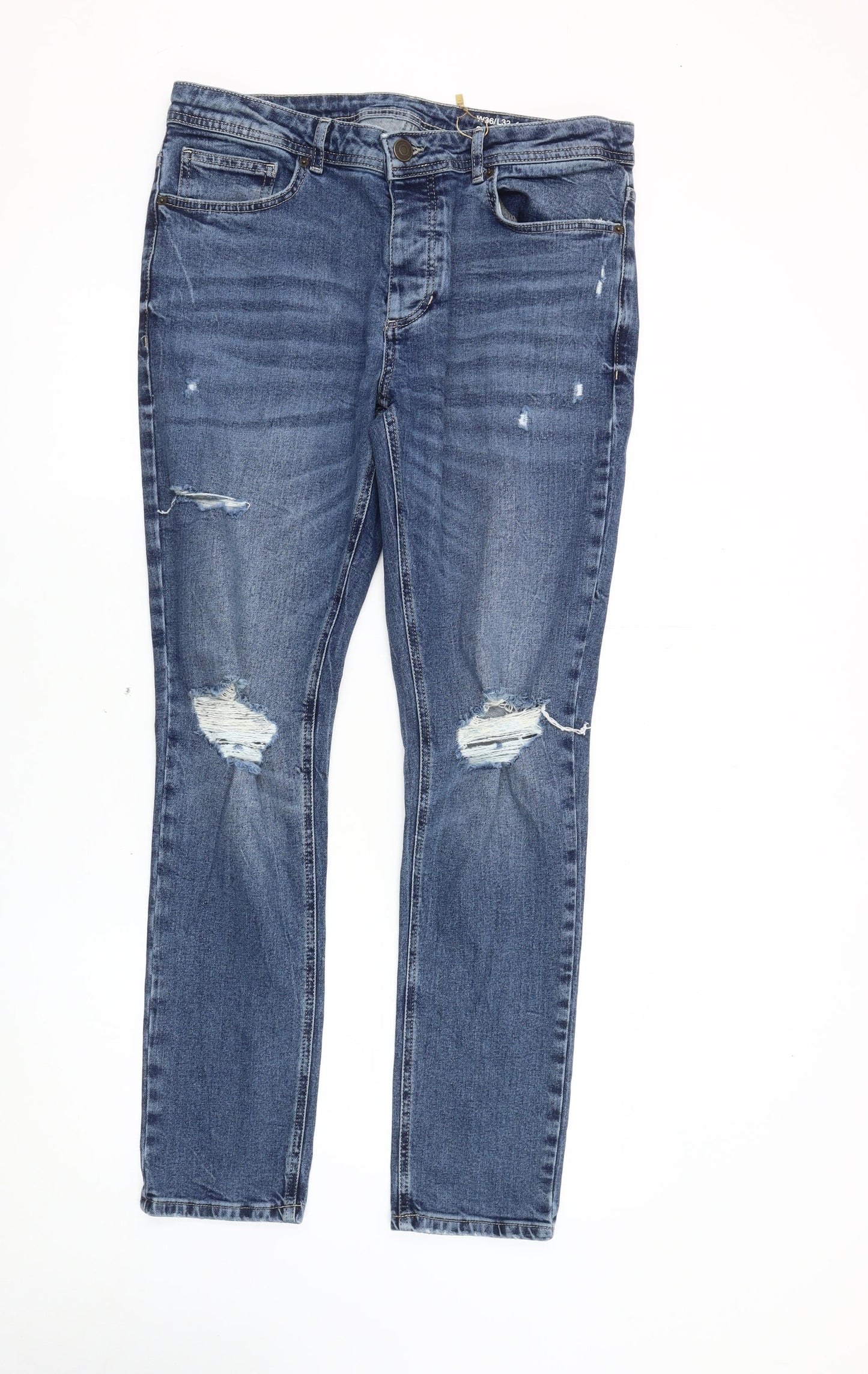 Denimco Men's Blue Skinny Jeans Size 36 Distressed