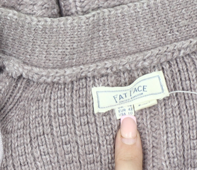 Fat Face Women's Beige Open Front Cardigan, Size 14, Waffle-Knit