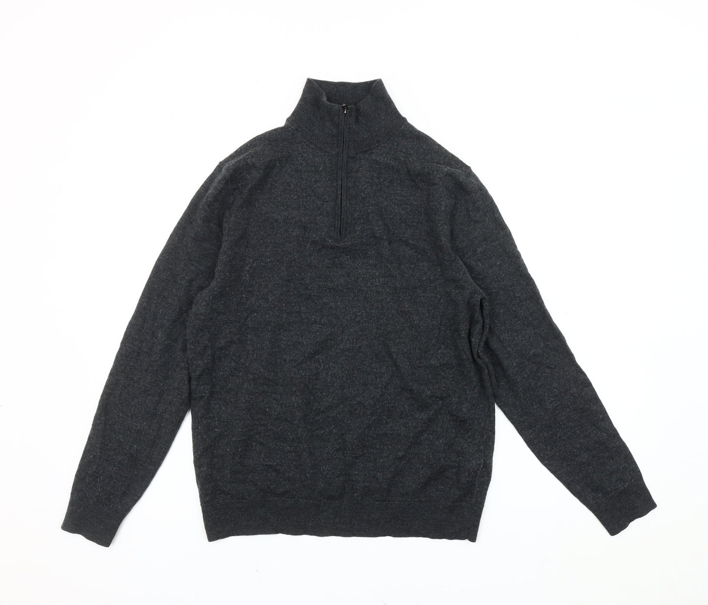 Moss Men’s Grey Wool 1/2 Zip Jumper, Size M