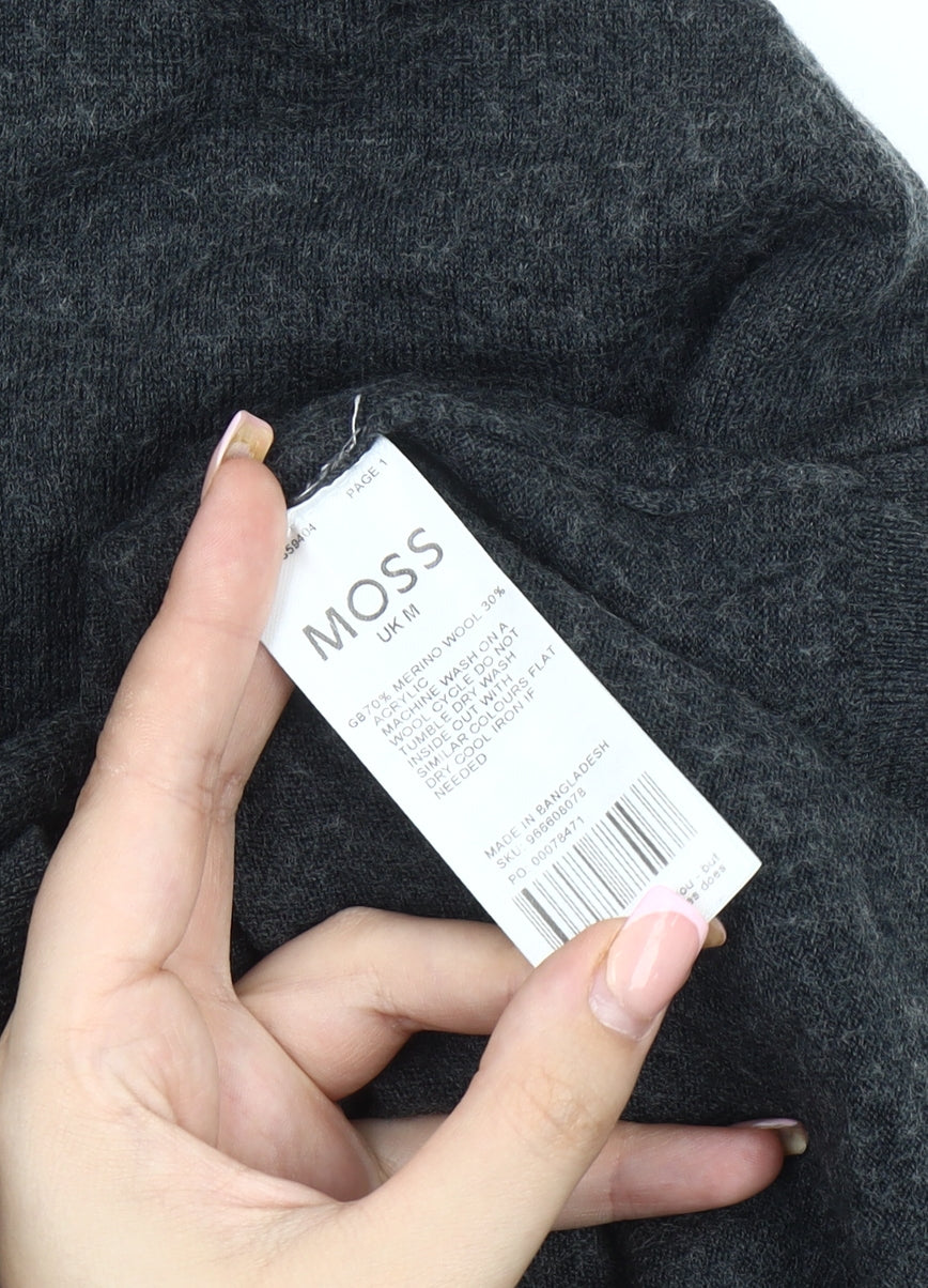 Moss Men’s Grey Wool 1/2 Zip Jumper, Size M