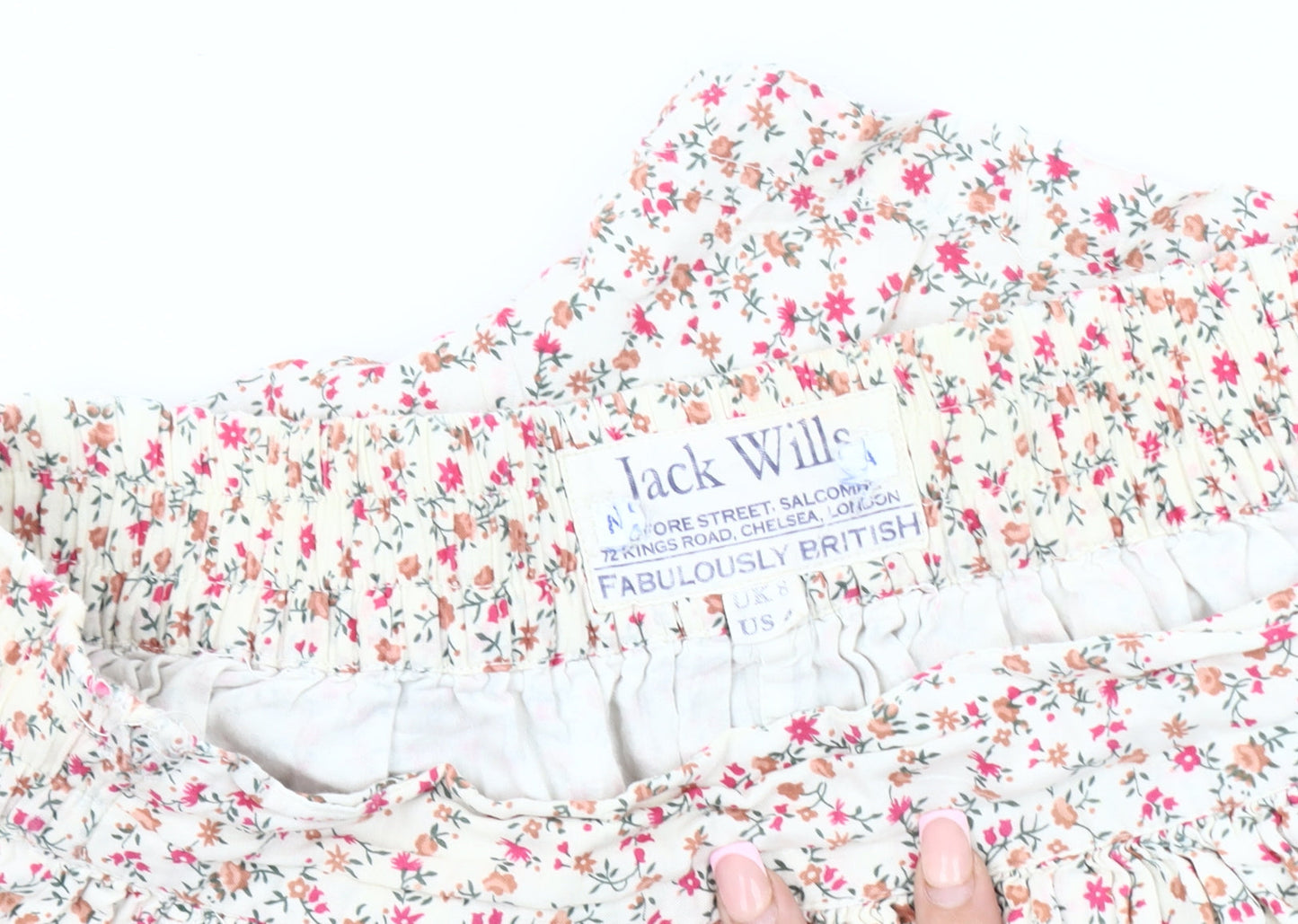 Close-up detail of Jack Wills Women's Floral Cotton Shorts, size 8