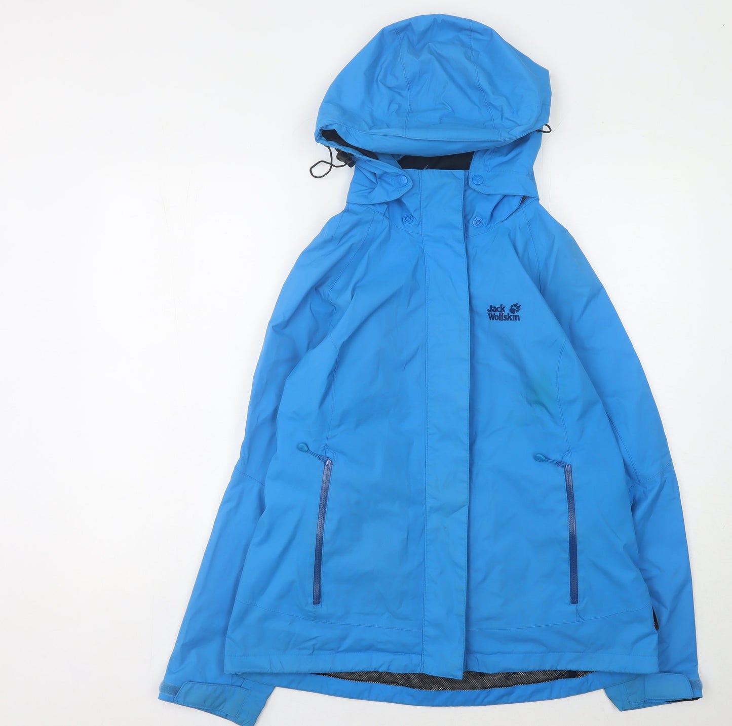 Jack Wolfskin Women's Blue Hooded Rain Coat Size 16