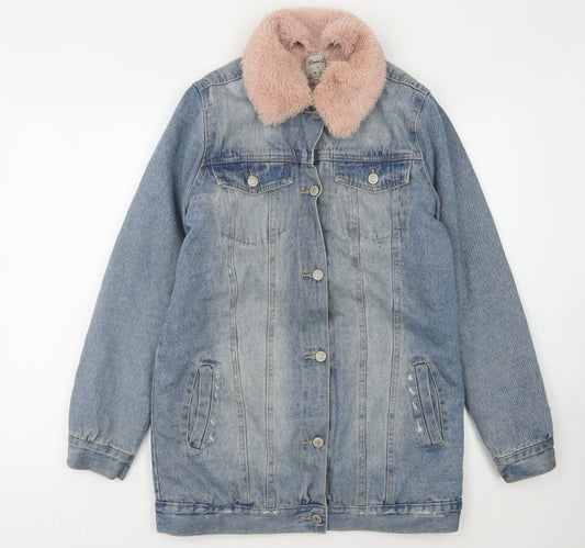 Additional front view of Denim Co. Women's Blue Faux Fur Collar Denim Jacket, size 8
