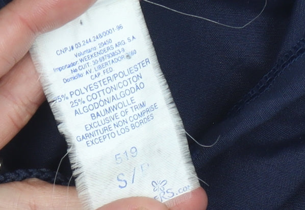 Brand and care label for Women's Blue Parka Jacket, size S, Casual Hooded