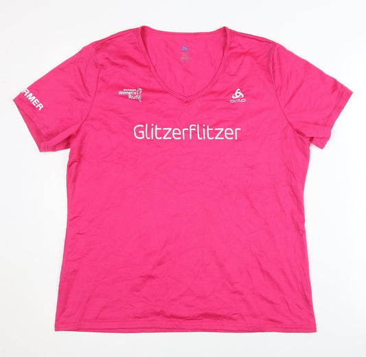 Odlo Women's Pink V-Neck Running T-Shirt L