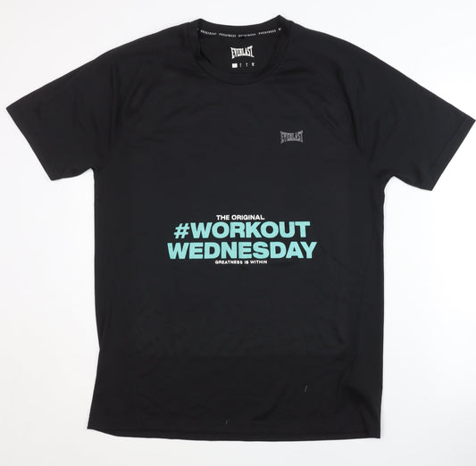 Everlast Men's Black Gym T-Shirt, Size L, Logo Print