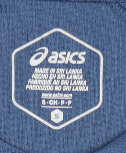 Close-up detail of Asics Men's Blue S Running T-Shirt Reflective