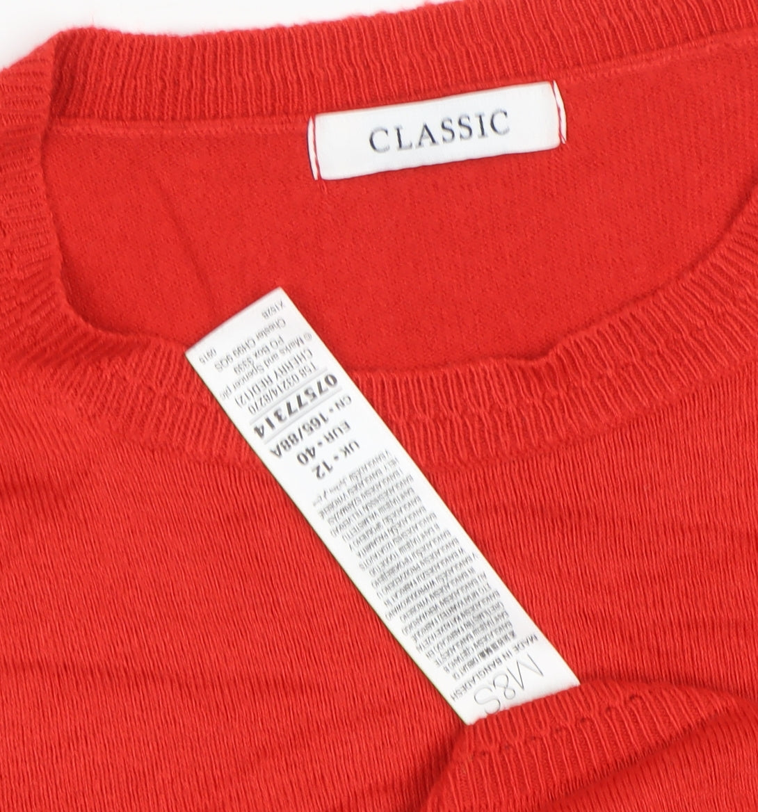 Marks and Spencer Women's Red Crew Neck Jumper, Size 12