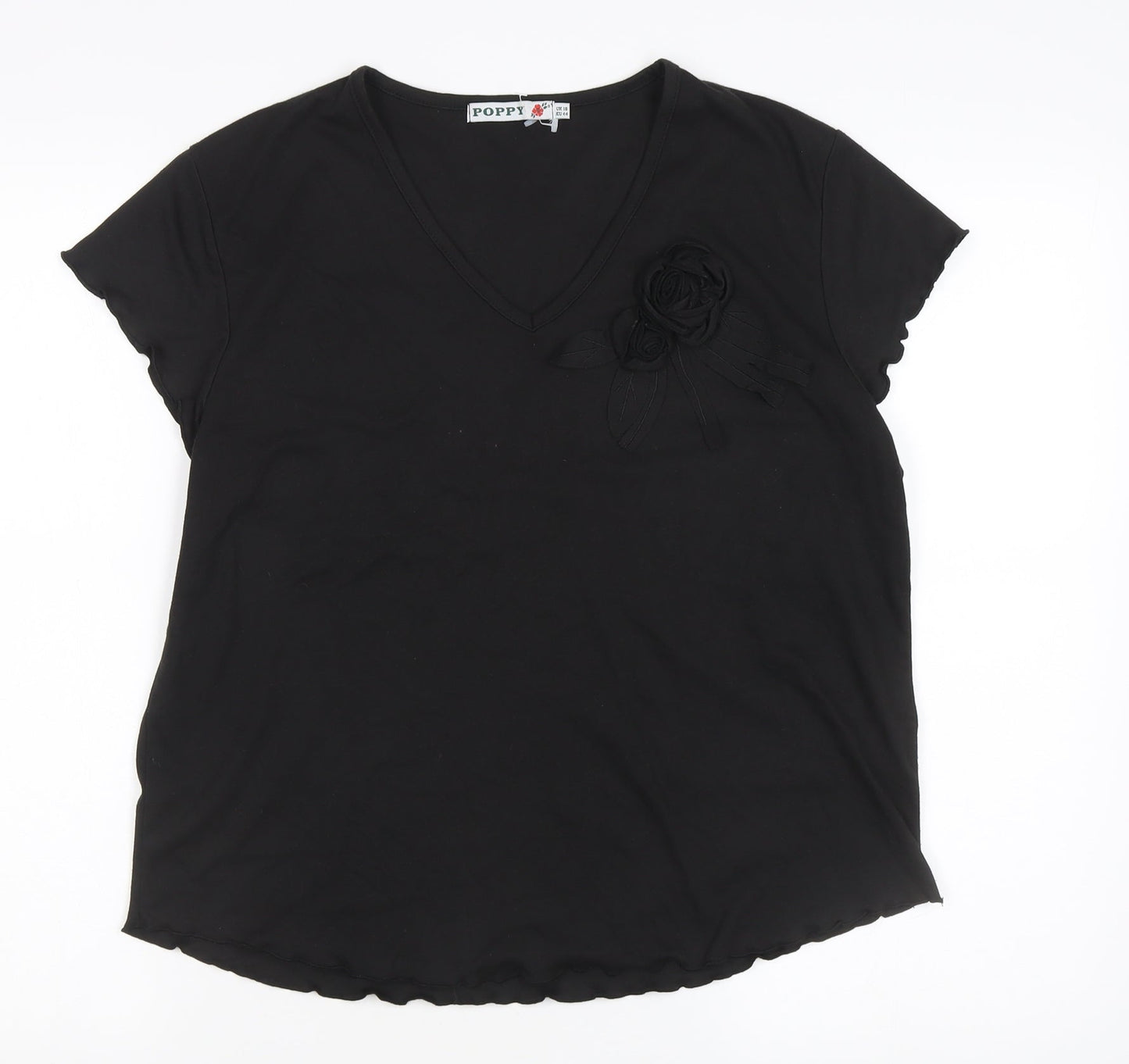 Poppy Women's Black V-Neck T-Shirt Size 18