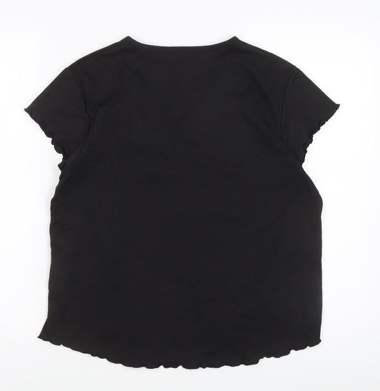 Womens UK Size 18 Poppy Black Polyester Blend T-Shirt
