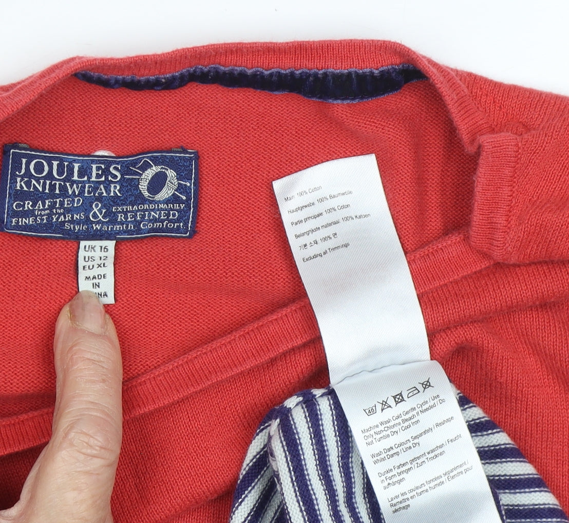 Joules Women's Red Navy Striped Pullover Jumper 16