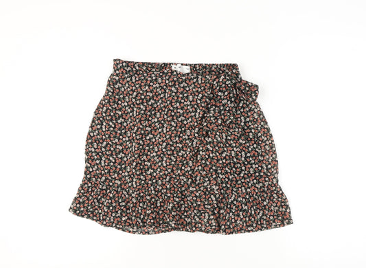 Hollister Women's Black Floral A-Line Skirt M