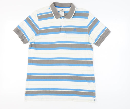 Adidas Men's Multicoloured Striped Polo Shirt M