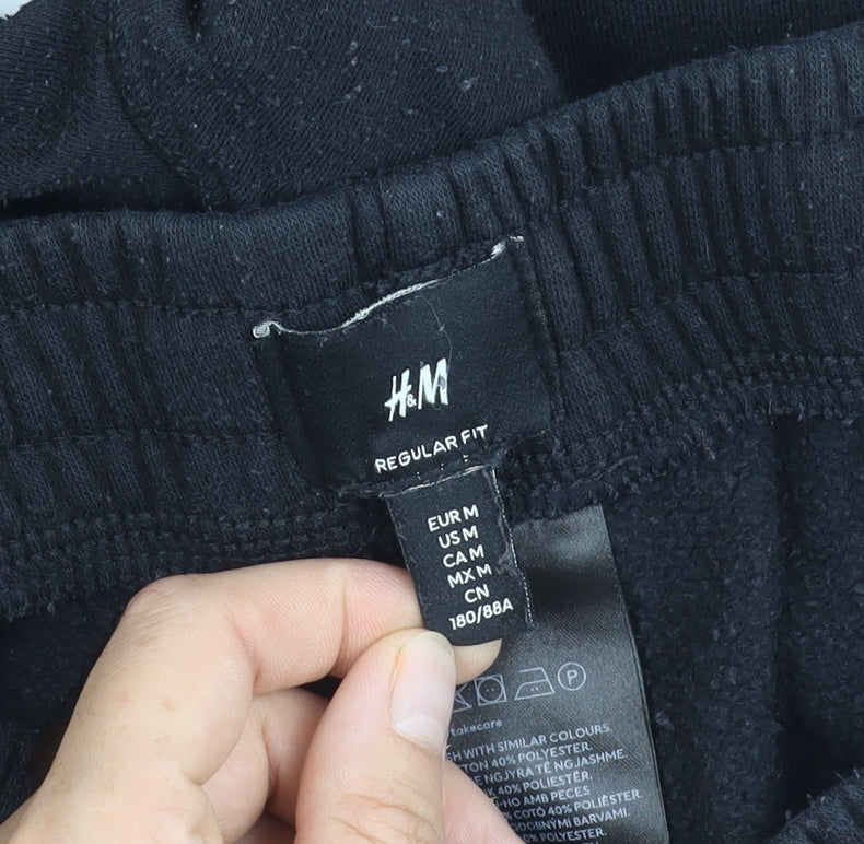 H&M Unisex Black Jogger Trousers - M, Fleece, Elastic Waist