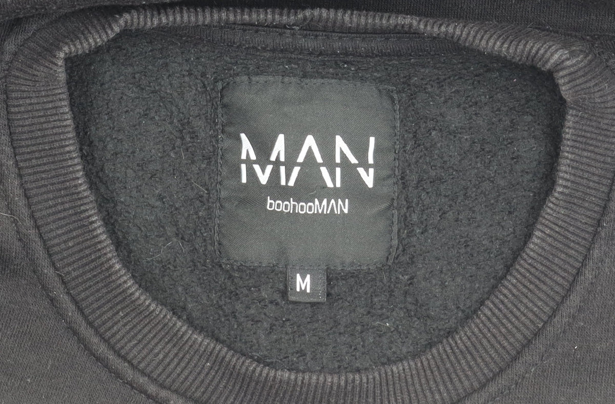 Brand and care label for boohooMAN Men's Black Pullover Sweatshirt M Crew Neck