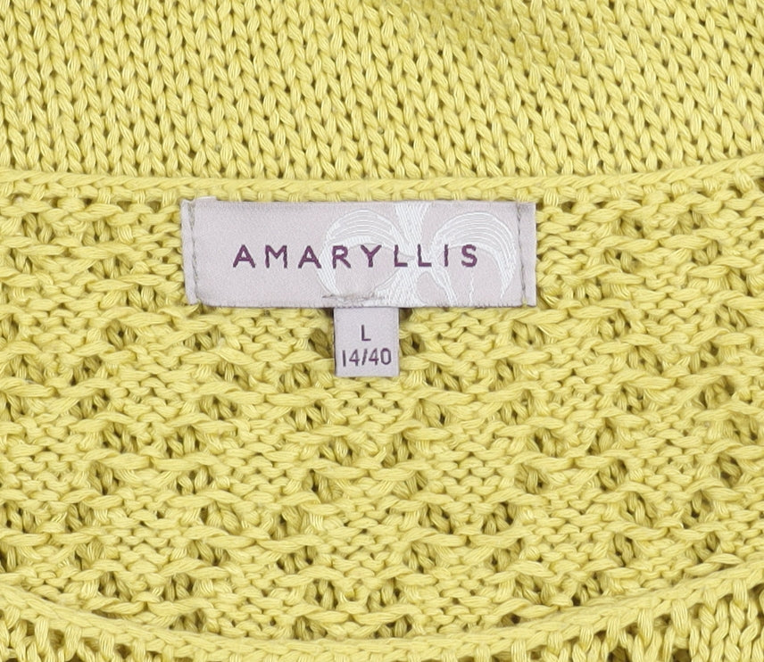 Close-up detail of Amaryllis Women's Yellow Open-Knit jumper L