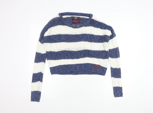 Superdry Women's Striped Jumper L Blue Knit Pullover