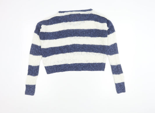 Superdry Women's Striped Jumper L Blue Knit Pullover