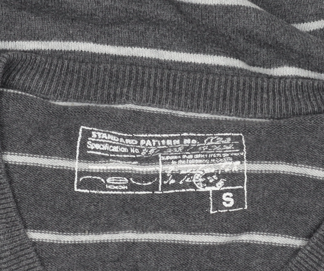 Brand and care label for Women's Grey Striped V-Neck jumper - S