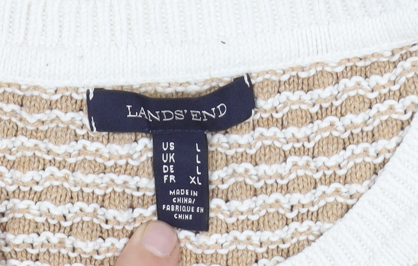 Brand and care label for Land's End Men's Beige Open-Knit jumper L