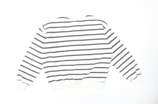 Women's White Striped Pullover Sweatshirt Size 8
